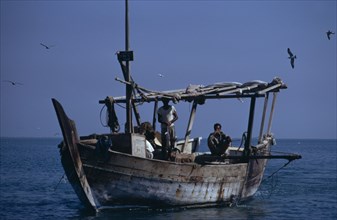 QATAR, Industry, Fishing dhow boat at sea