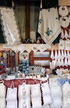 ITALY, Veneto, Venice, A lace shops on the lagoon island of Burano the historic home of the