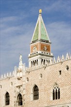 ITALY, Veneto, Venice, The Campanile tower in Piazza San Marco behind the facade of the Doges