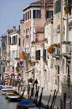 ITALY, Veneto, Venice, Colourful houses along the Fondamenta de la Sensa in Cannaregio district