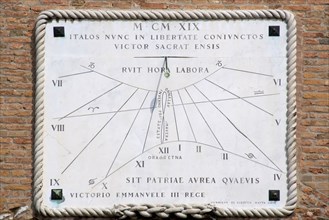 ITALY, Veneto, Venice, A sundial on the wall of the Arsenal with year in Roman numerals and words
