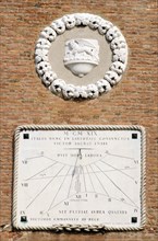 ITALY, Veneto, Venice, "A sundial on the wall of the Arsenal with year in Roman numerals and words