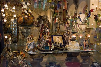 ITALY, Veneto, Venice, Window display of a shop selling Murano glass in the San Marco district