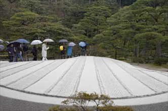 JAPAN, Honshu, Kyoto, Ginkaku-ji Temple - Symbolic cone of raked white sand at this Zen temple