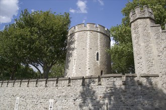 ENGLAND, London, The Tower of London showing battlements.