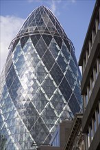 ENGLAND, London, Detail of the Swiss RE Building alternatively known as the Gherkin. 30 St Mary Axe