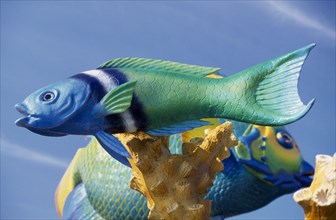USA, Florida, Florida Keys, Ornamental Green Fish display
