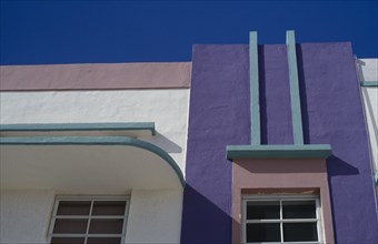 USA, Florida, Miami , South Beach. Detail of colourful Art Deco building.