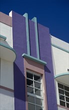 USA, Florida, Miami, South Beach. Detail of colourful Art Deco building exterior