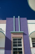 USA, Florida, Miami , South Beach. Detail of colourful Art Deco building exterior