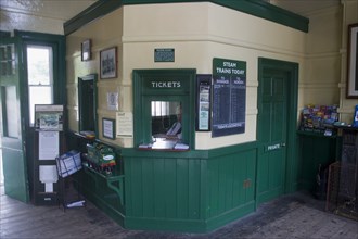 ENGLAND, Dorset, Corfe, Steam Railway Station. Interior of  ticket office