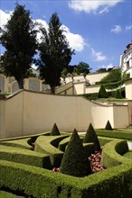 CZECH REPUBLIC, Bohemia, Prague, Trimmed box hedging and conifers at The Vrtba Gardens in the