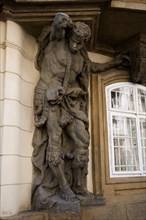 CZECH REPUBLIC, Bohemia, Prague, Balcony support in the form of a man in chains in the Little