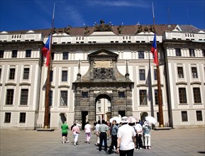 CZECH REPUBLIC, Bohemia, Prague, Tourists entering Prague castle through the Matthias Gate