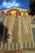 BULGARIA, Plovdiv, "Academy of Music, Dance and Fine Arts, paintings on wall."