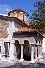 BULGARIA, Bachkovo, "Bachkovo Monastery, arched entrance and dome Church of Sveta Bogoroditsa."