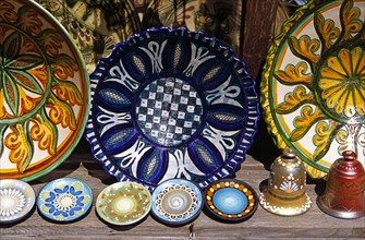 Traditional Bulgarian pottery on display