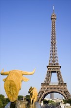 FRANCE, Ile de France, Paris, Gilded bronze water fountain statue of a cow and calf in the