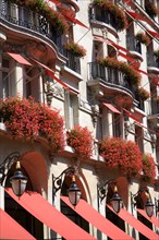 FRANCE, Ile de France, Paris, The facade of the five star Hotel Plaza Athenee on the Avenue
