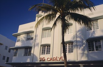 USA, Florida, Miami, South Beach. Ocean Drive. The Carlyle Hotel seen in early morning light with a