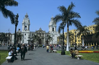 PERU, Lima, "Cathedral and Plaza de Armas, (Plaza Mayor)."