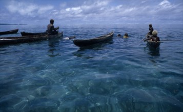 PACIFIC ISLANDS, Melanesia, Solomon Islands, "Malaita Province, Lau Lagoon. Spear fishing from