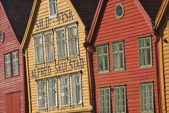NORWAY, Bergen, "Close-up of the ancient gables of Bryggen, the old medieval quarter of the city. "