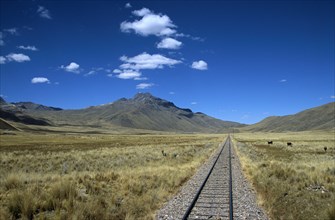 PERU, Transport, "Railway track through the Andes mountain range, Puno to Cusco Perurail train
