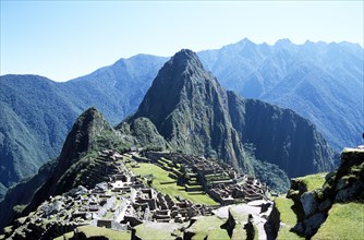 PERU, Cusco Department, Machu Picchu, Inca ruins and Huayna Picchu.