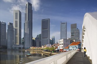 SINGAPORE, Boat Quay, Central business district (CBD) from Elgin Bridge.