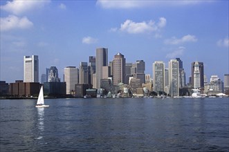 USA, Massachusetts, Boston, Boston City Skyline from the harbour.