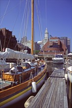 USA, Massachusetts, Boston, Yacht moored in Boston Harbour