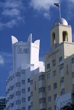 USA, Florida, Miami, South Beach. Collins Avenue. The Delano and The National Hotel facades