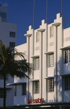 USA, Florida, Miami, South Beach. Ocean Drive. The Carlyle Hotel seen in early morning light with a