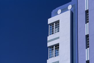 USA, Florida, Miami, South Beach. Ocean Drive. Park Central Hotel. Detail of Art Deco exterior
