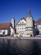 SWITZERLAND, Lucerne Central, Lucerne, Waterfront buildings on north bank of  River Reuss. St