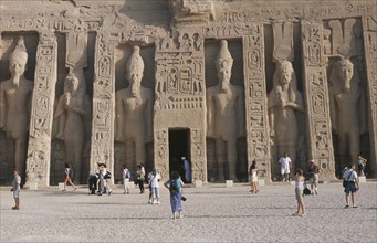 EGYPT, Nile Valley, Abu Simbel, Hathor Temple . Built for Ramses II's wife Nefertari. Six standing