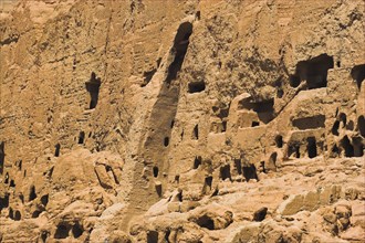 AFGHANISTAN, Bamiyan Province, Bamiyan , Empty niche in cliffs where the famous carved large Budda
