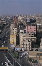 EGYPT, Cairo Area, Cairo, Elevated view over city buildings and busy road network