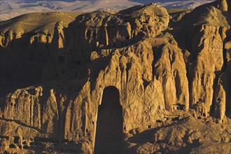 AFGHANISTAN, Bamiyan Province, Bamiyan, View of Bamiyan valley showing cliffs with empty niche