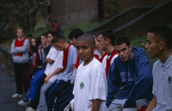 ENGLAND, London, Mixed race PE class pupils from comprehensive school in St John’s Wood.
