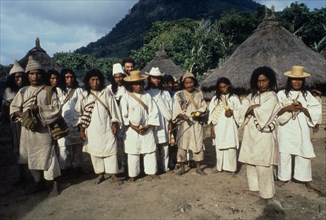 COLOMBIA, Sierra Nevada de Santa Marta, Kogi People, Kogi Mama signatories with film maker Alan