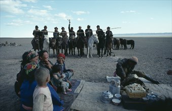 MONGOLIA, South Gobi, Festival, Gathering for ceremony of libation of first mare’s milk of the