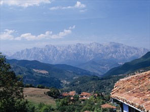 SPAIN, Cantabria, Cabezon de Liebana, "View towards the Picos de Europa mountains in northern Spain