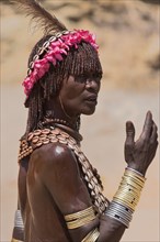 ETHIOPIA, Lower Omo Valley, Turmi, "Hamer Jumping of the Bulls initiation ceremony, Hamer lady"