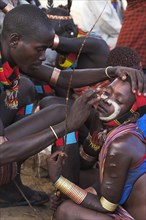 ETHIOPIA, Lower Omo Valley, Tumi, "Hama Jumping of the Bulls initiation ceremony, Face painting