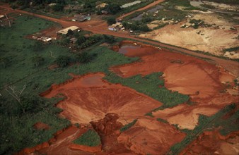 BRAZIL, Mato Grosso, Peixoto de Azevedo, "Aerial view over landscape with severe damage/pollution
