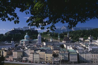 AUSTRIA, Salzburg, "City view from Hettwerr Bastion, part of the old city walls on Kapuzinerberg