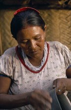 COLOMBIA, North West Amazon, Tukano Indigenous People, Barasana woman  Paulina  the headman Bosco's