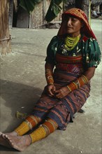 PANAMA, San Blas Islands, Kuna Indians, Kuna Indian woman wearing brightly coloured traditional